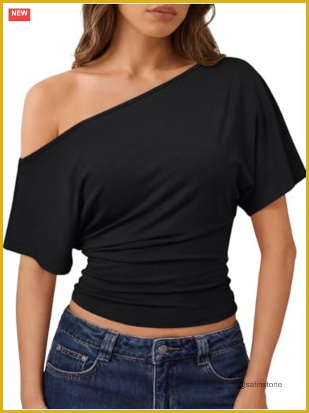 Off Shoulder Crop Top Short Sleeve Going Out Stretchy Women's Shirt